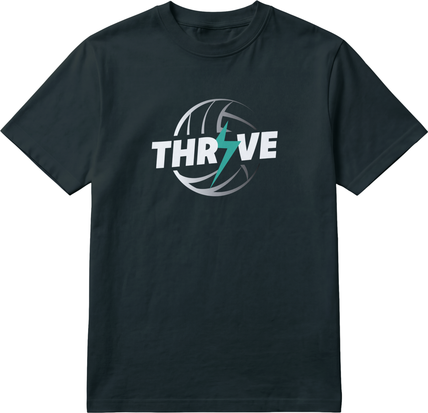Thrive VBC Volleyball Logo T-Shirt - Black, large front volleyball logo