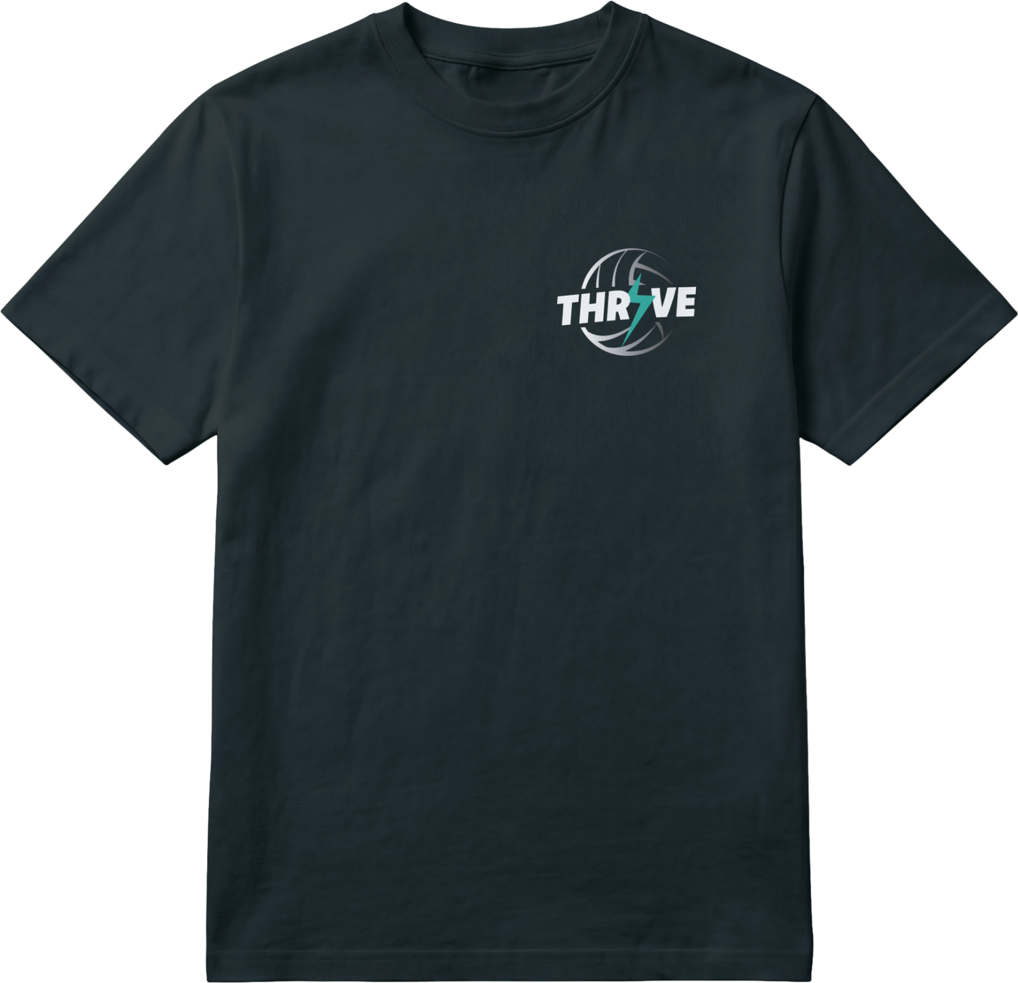 Thrive VBC Pocket Logo T-Shirt - Black, small chest volleyball logo