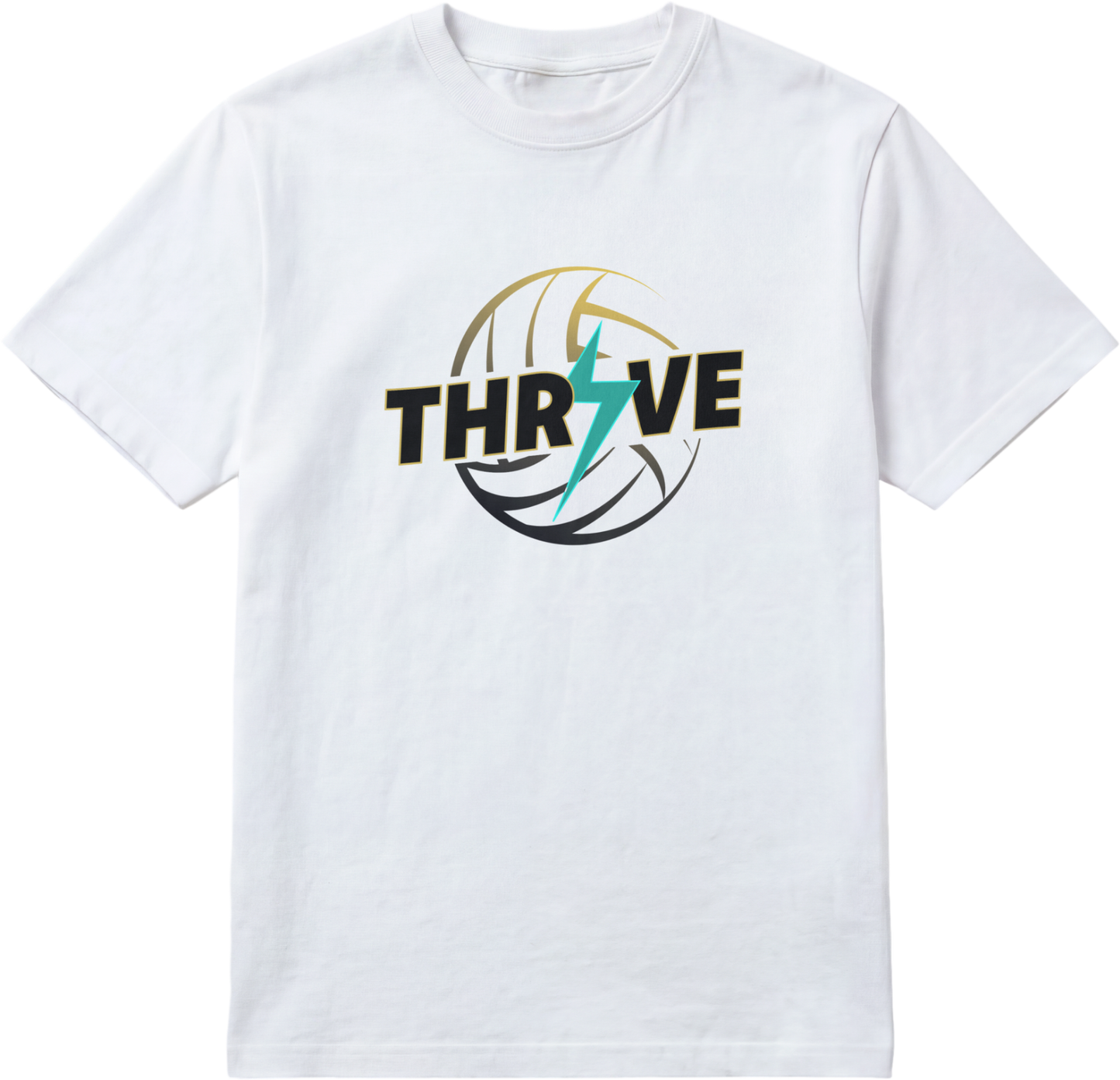 Thrive VBC Volleyball Logo T-Shirt - White, large front volleyball logo