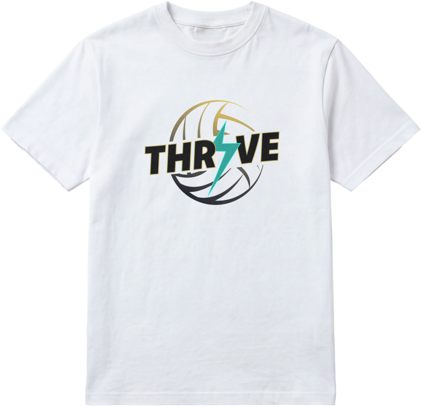 Thrive VBC Volleyball Logo T-Shirt - White, large front volleyball logo